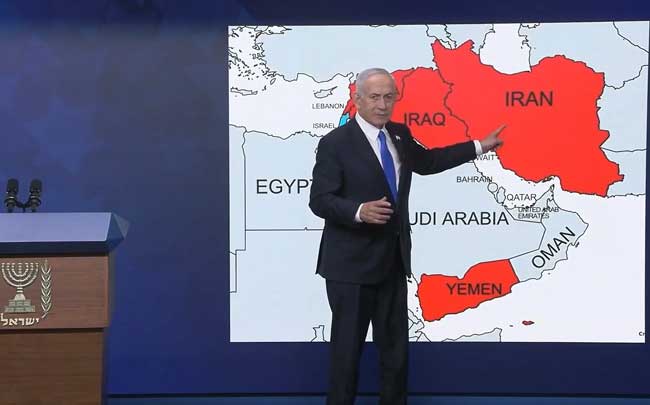 नेतन्याहू का बड़ा संदेश: ईरान का नक्शा दिखाकर दी चेतावनी, बढ़ा तनाव