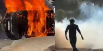 नोएडा में उग्र हुआ कर्मचारियों का प्रदर्शन, कई वाहन फूंके, पुलिस पर पथराव