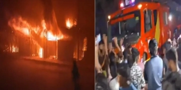 दिल्ली की फर्नीचर मार्केट में लगी आग, गुस्साई भीड़ का दमकल की गाड़ियों पर पथराव
