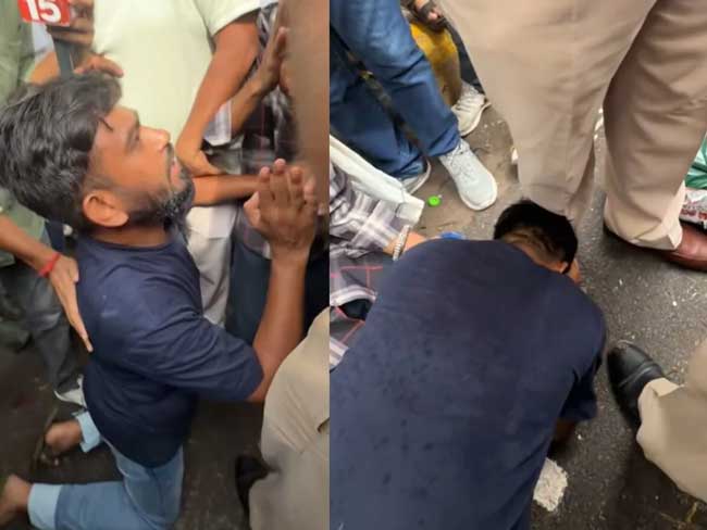 पुलिस अफसर के पैरों में गिरे अभिजीत दीपके, तिरपाल लगाने की अनुमति की लगाई गुहार